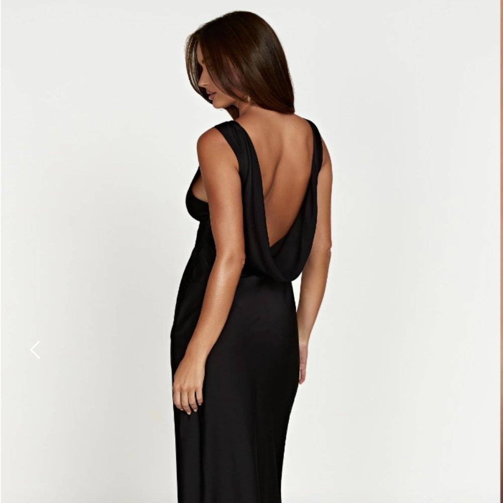 Black Back Cowl Satin Dress